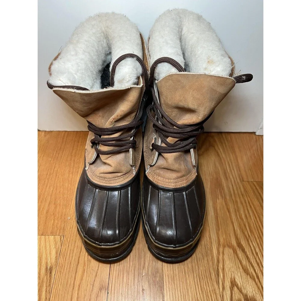 Vintage Eddie Bauer Boots Mens Size 8 Brown Leather Duck Snow Insulated USA